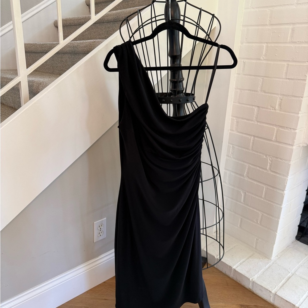 Ralph Lauren Black Asymmetrical Ruched Mini Dress
